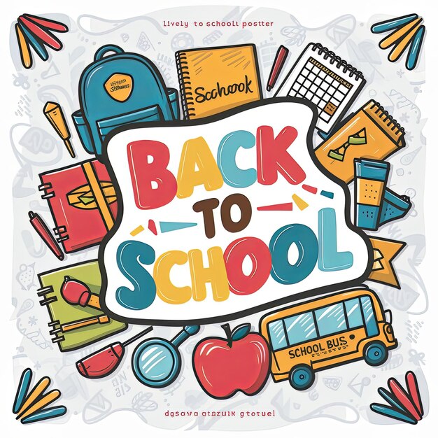 Photo exciting backtoschool poster bold text with decorative elements and school bus