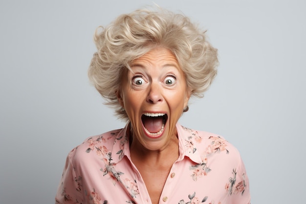 Exciting Expressions of an old Lady Isolated on White Background Generative Ai