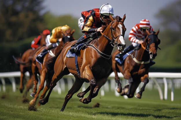 Photo an exciting horse race at the royal ascot ai generated