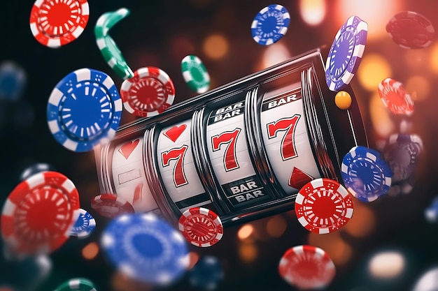 Exciting Online Casino Adventure with Slot Machines and Chips | Premium AI-generated image