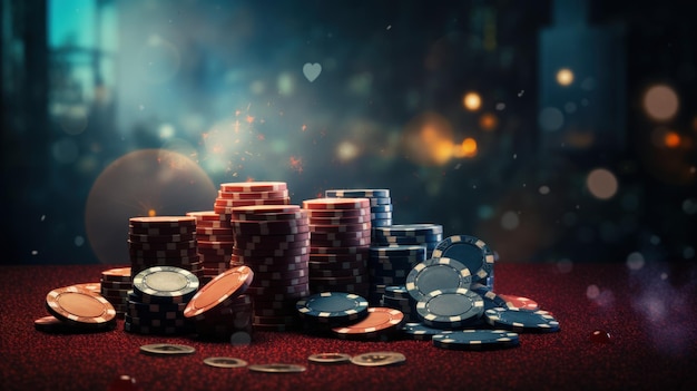 온라인 카지노에서 흥미진진한 포커 게임 테이블에 카드와  ⁇  도박 경험 승리 손과 베팅