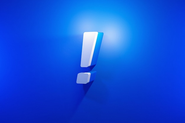 Exclamation mark 3d blue background