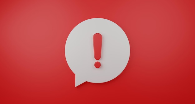 Photo exclamation mark in circle icon 3d rendering, red notification reminder chat message of attention al