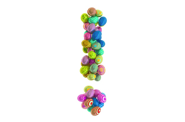 Exclamation mark from colored Easter eggs 3D rendering