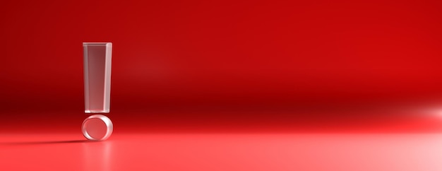 Photo exclamation mark on red background 3d illustration