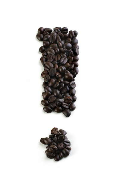 Exclamation Mark With Coffee Bean isolated on white