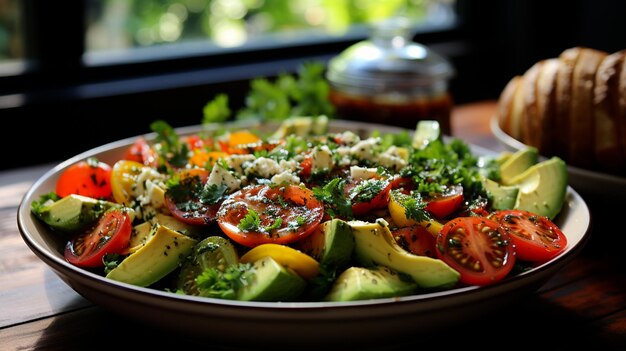 Exclusieve salade gelukzaligheid tomaat avocado ar moderne dynamische innovatieve foto