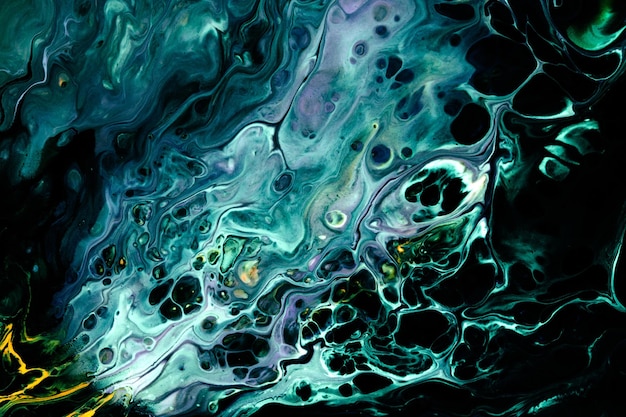 Exclusive beautiful pattern abstract fluid art background Flow of blending green black paints mixing together Blots and streaks of ink texture for print and design