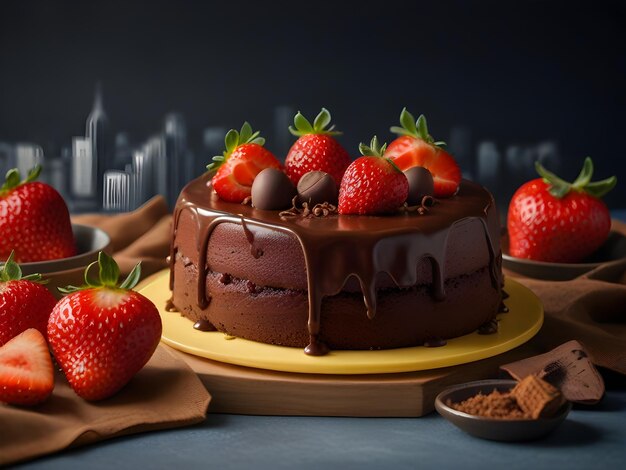 exclusive chocolate cake with strawberries product concept for confectionery dessert