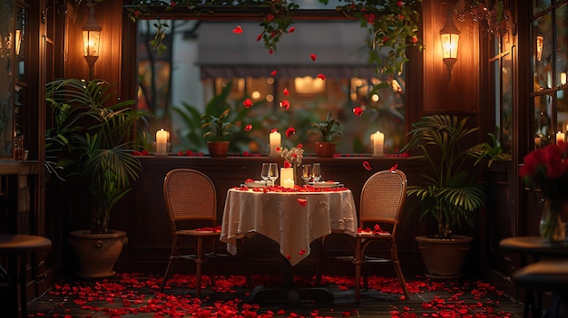Фото Эксклюзивная столовая один стол два стула романтические вибрации со свечами на столе