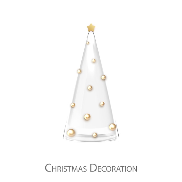 Exclusive elegant transparent sparkling glass Christmas tree with golden Christmas balls and star