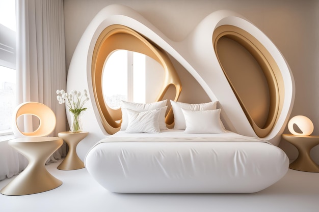 exclusive and luxurious bedchamber in a modern and futuristic style, generative ai