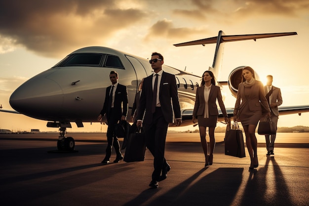 Foto executive business team verlaat corporate jet