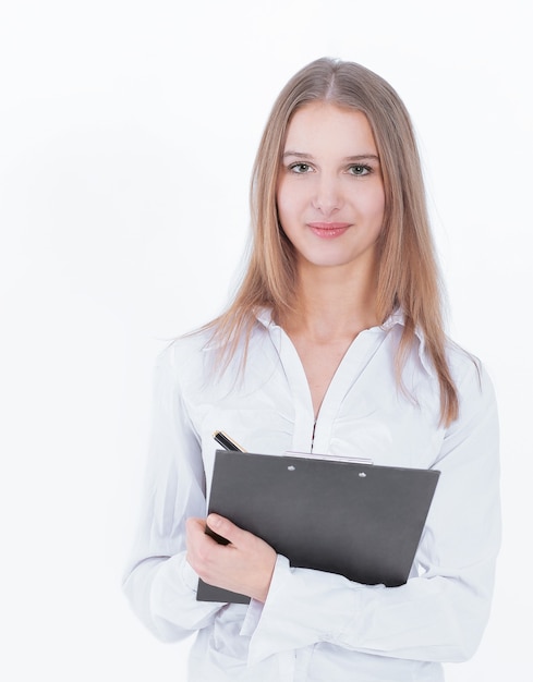 Executive business woman with documents .isolated on white background