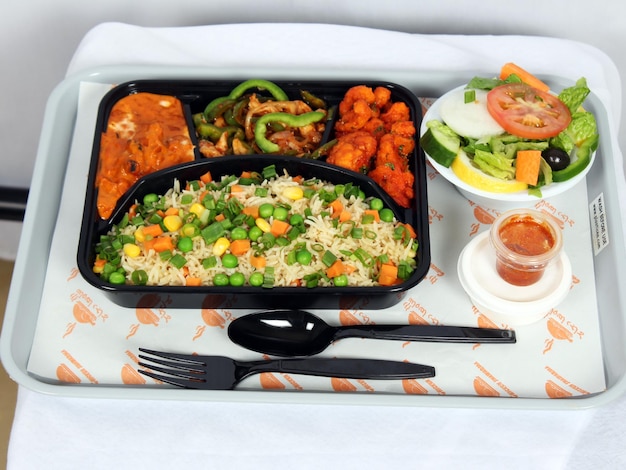 Executive Lunch Box served in a dish isolated on grey background side view of fastfood