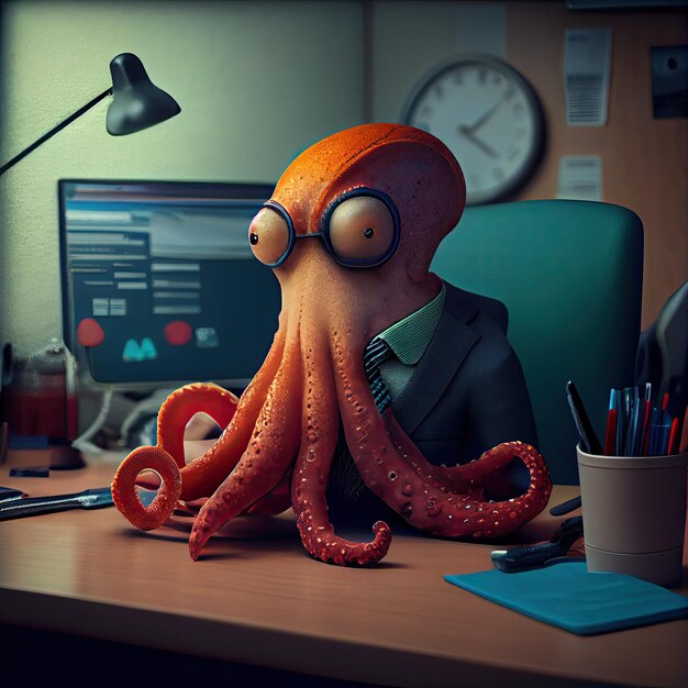 Executive met een octopus hoofd Illustratie Generatieve AI