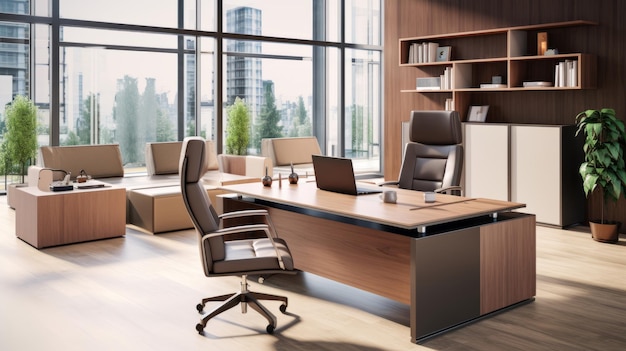 An executive office with a modern ergonomic desk