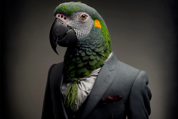 Executive Parrot 暗闇のスタジオに佇む気の利いたビジネスマン Generative Ai