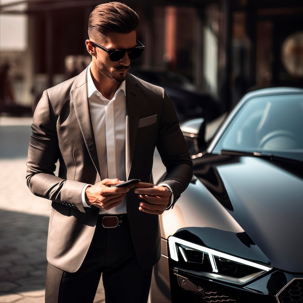 executive with his luxury car