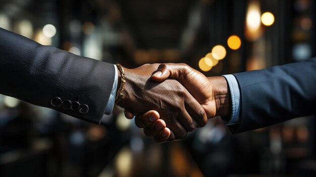 Executives exchanging handshakes during a business meeting Generative Ai