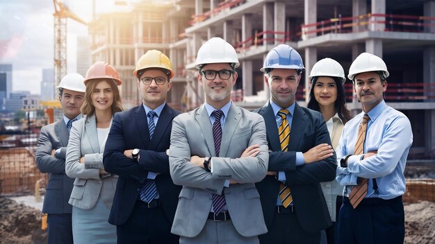 Photo executives with hardhats