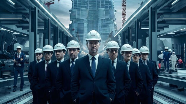 Photo executives with hardhats