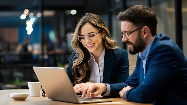 Executives working together on a laptop