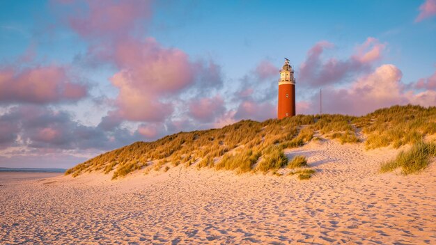 Exel vuurtoren bij zonsondergang Nederland Nederlands eiland Texel