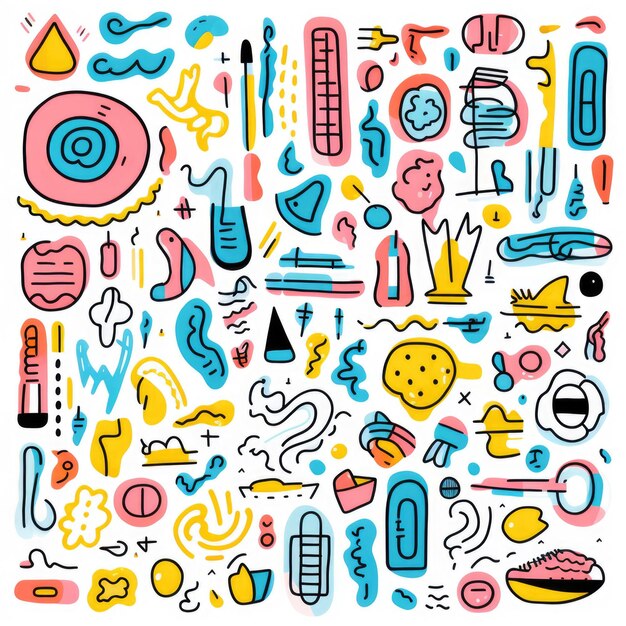 Exercise supplies colorful set of doodles on white background Generative AI