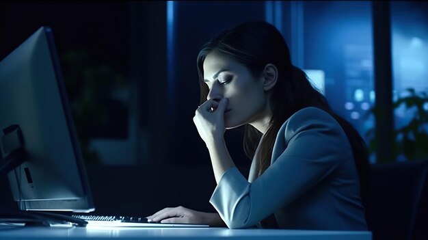 Exhausted businesswoman having a headache in an office