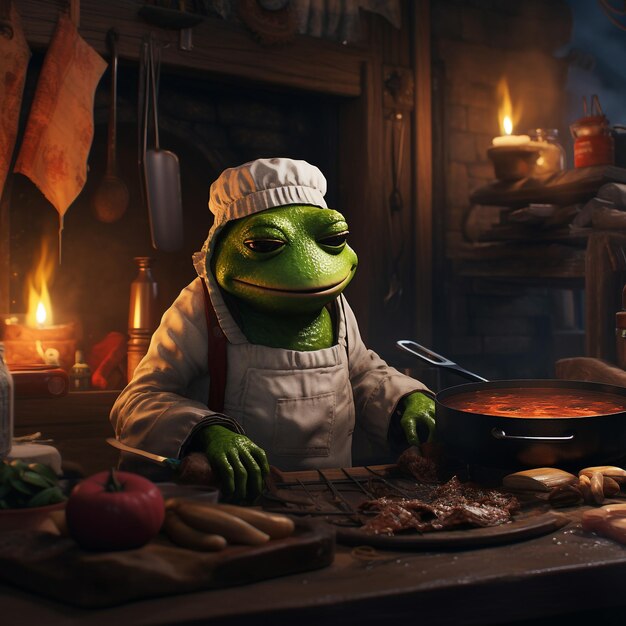 exhausted pepe the frog cooking dinner