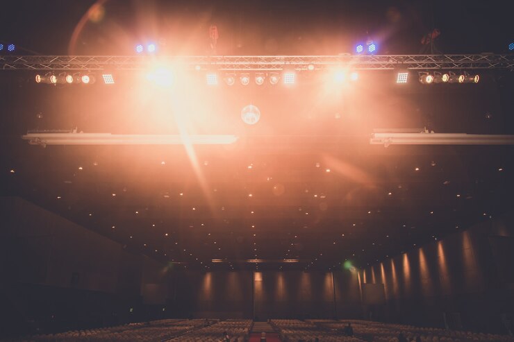 Photo exhibition hall interior with lighting