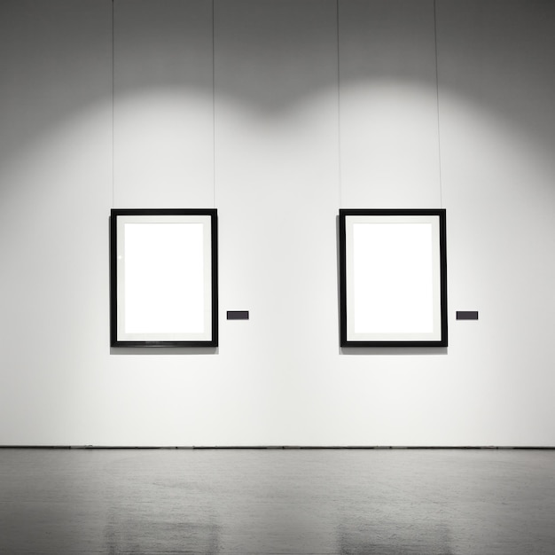 Exhibition hall with empty frames on wall