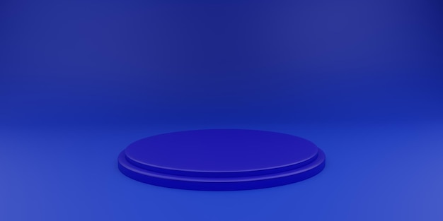 exhibition podium in 3d modern blue room background 3d rendering