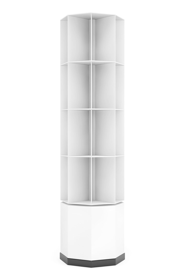 Photo exhibition round stand shelves on a white background