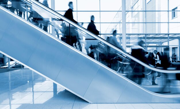 Exhibition staircase with blurred people