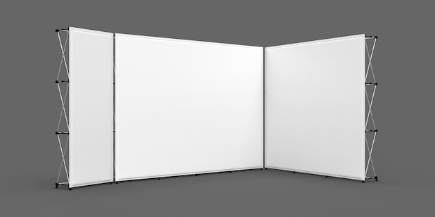 Photo exhibition wall banner cloth straight display walls stand isolated on a grey background for mockup