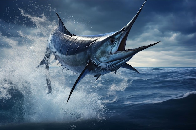 Photo exhilarating encounter capturing the astonishing leap of the giant black marlin ar 32