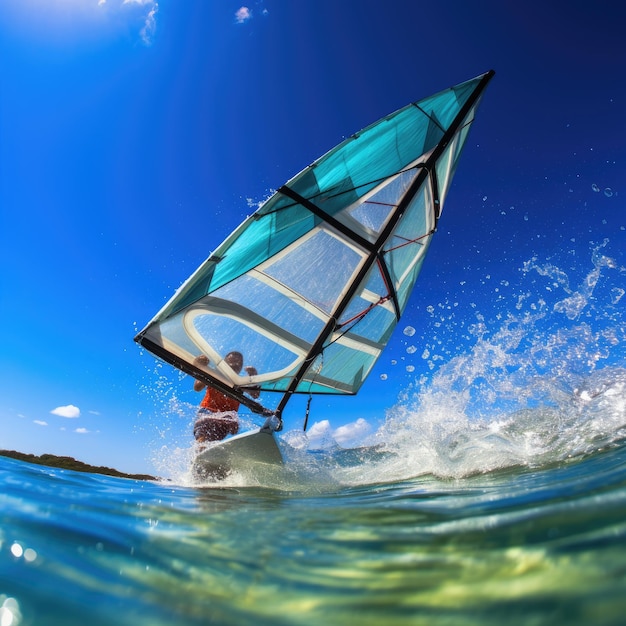 Exhilarating experience of windsurfing from a firstperson perspective
