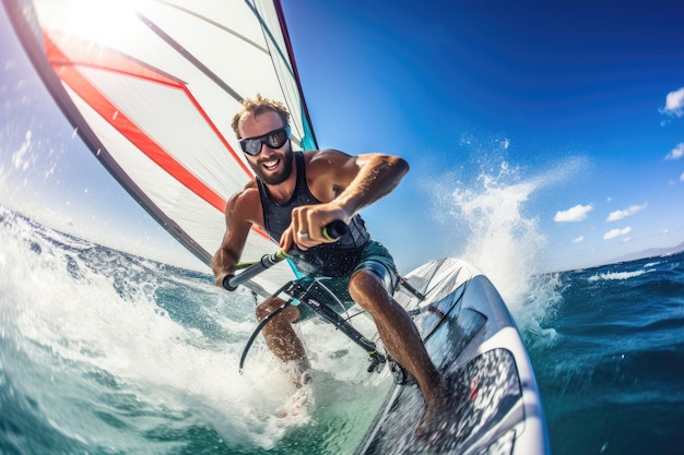 Exhilarating experience of windsurfing from a firstperson perspective