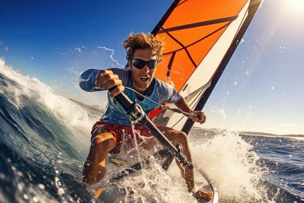 Exhilarating experience of windsurfing from a firstperson perspective