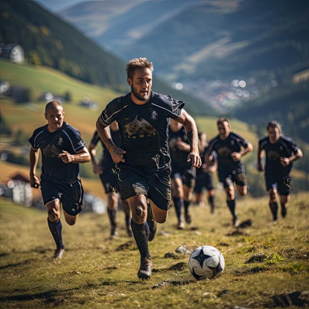 An exhilarating game of football taking place in an unusual and beautiful location