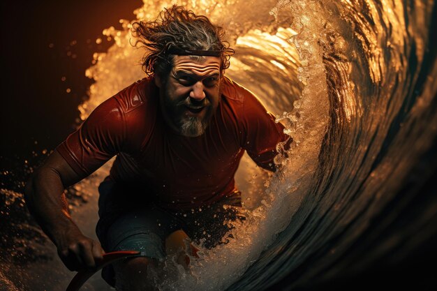 Exhilaration of a surfer riding massive waves