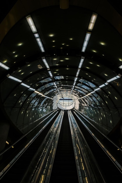 Exit to the escalator in the subway