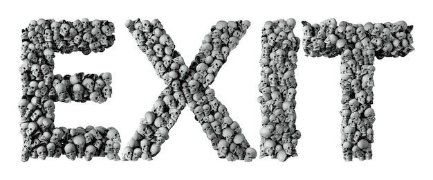 Photo exit word made from a skull font 3d rendering