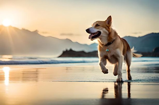 An Exited adult pet Dog on Sunset Beach