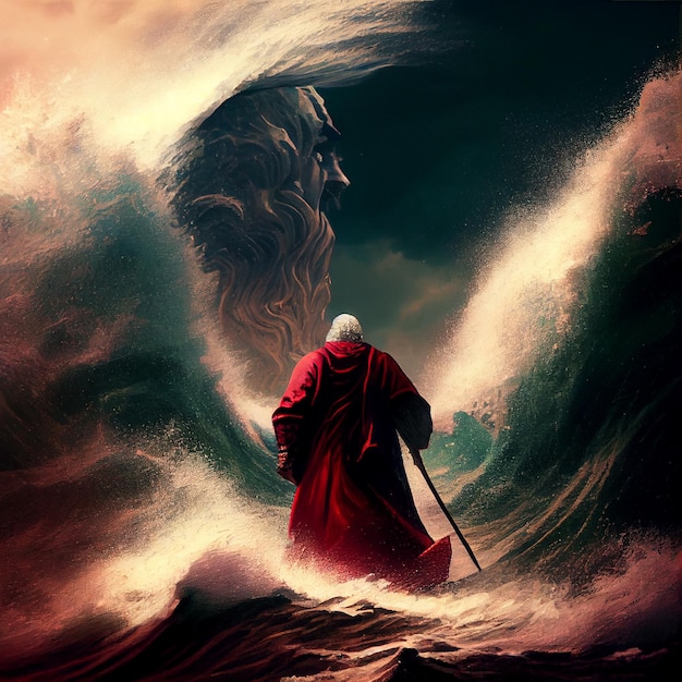 Exodus of the bible Moses crossing the Red Sea with the Israelites escape from the Egyptians