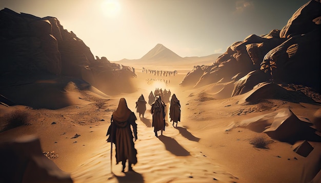 Exodus Moses crossing the desert with the Israelites escape from the Egyptians