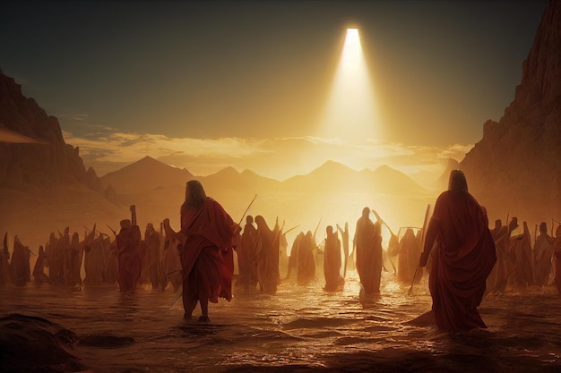 Photo exodus moses crossing the desert with the israelites escape from the egyptians