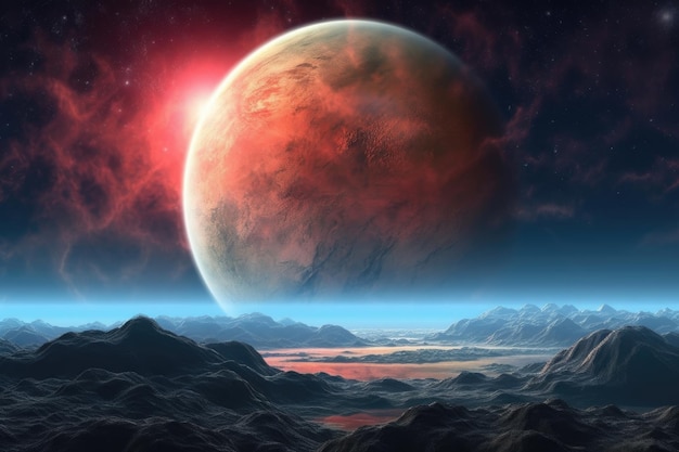 Exoplanet met ongewone wolkenformaties in telescoopbeeld gecreëerd met generatieve ai